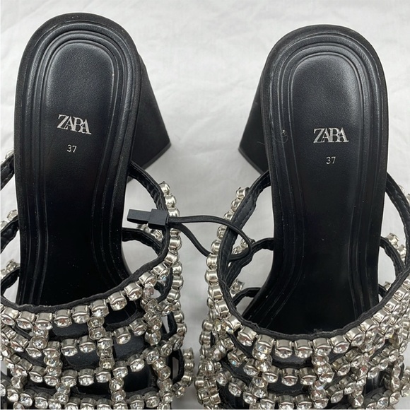 NEW! Zara Boho Black Heeled Mules With Rhinestones. EU37. - Picture 5 of 12